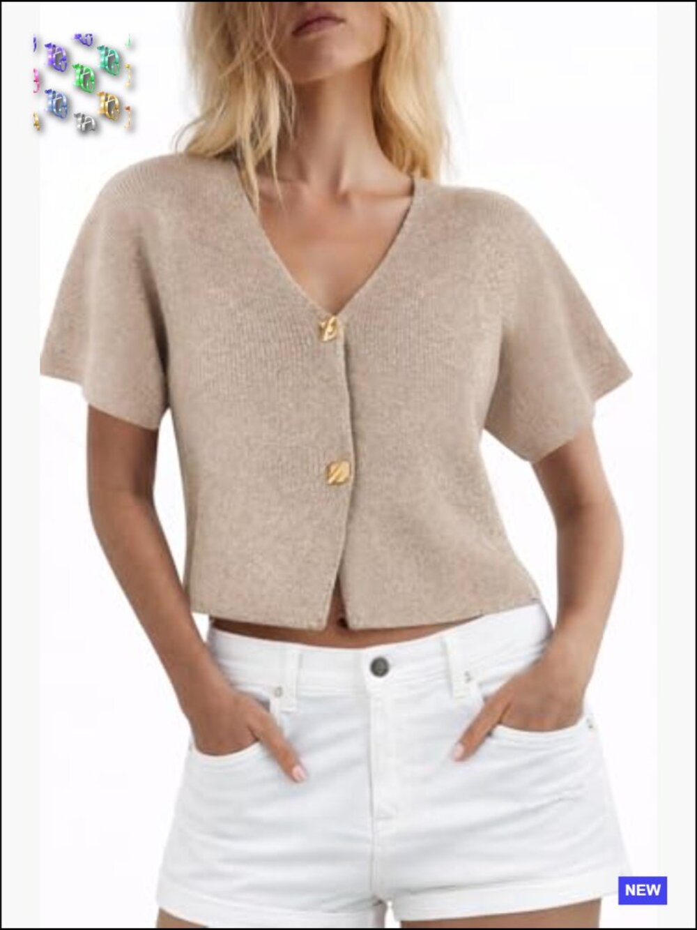 Cropped Short Sleeve V-Neck Button Front Knit Cardigan Top Lightweight Summer - Picture 6 of 7